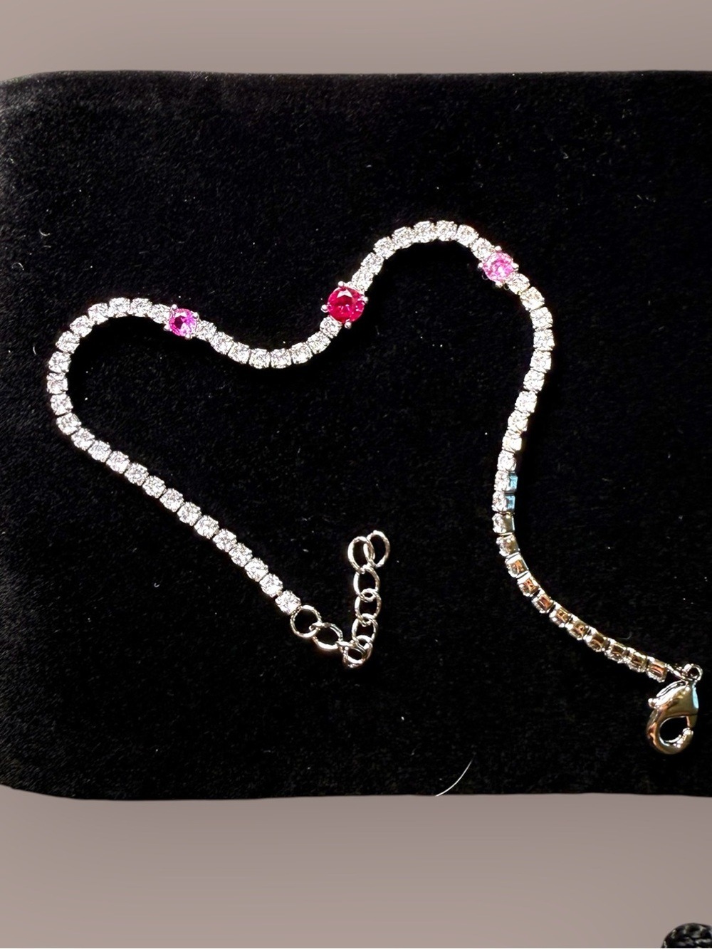 18k Gold Filled White Gold Tennis Bracelet Pink Cubic Zirconia 20cm
